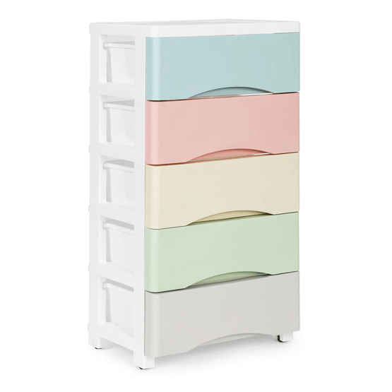 Kommode med hjul - 5 skuffer - 75X27X39Cm - Pastelfarver