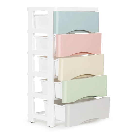 Kommode med hjul - 5 skuffer - 75X27X39Cm - Pastelfarver
