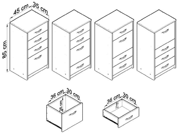 Lipastokaappi 45cm 4S VALKOINEN 4 laatikon hylly
