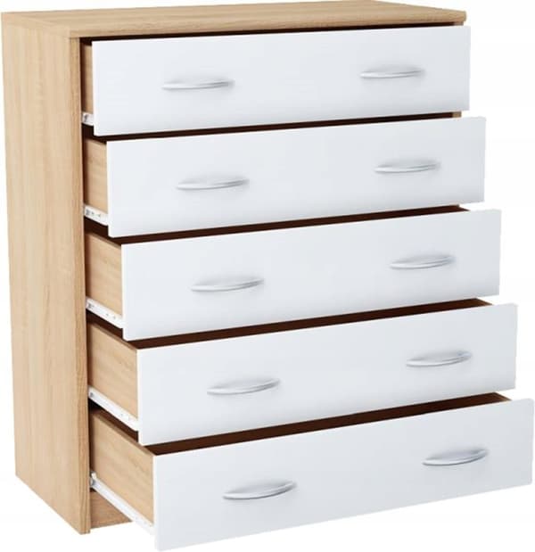 Kommode 5S WHITE-SONOMA hylde 5 skuffer