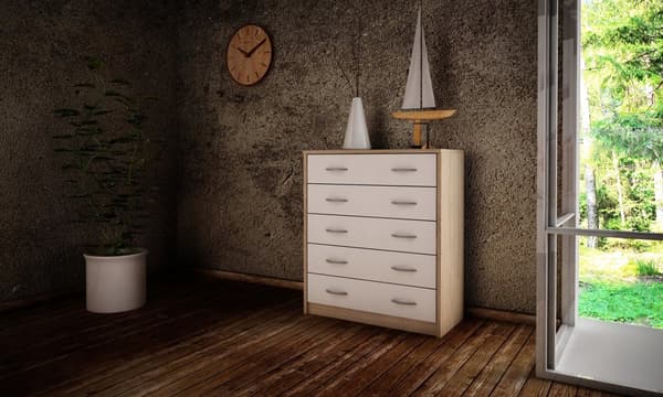 Kommode 5S WHITE-SONOMA hylde 5 skuffer