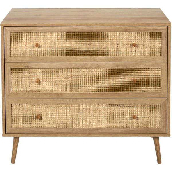 Kommod i trä 3 lådor 'Bali' 90cm naturlig - Paris Prix - Massivt trä - Nutida