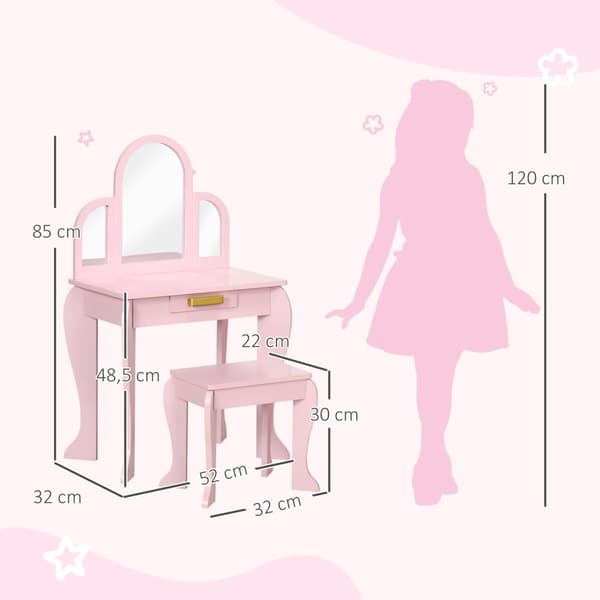 Rootz Børneforbindelsesbordssæt - Vanity Table - Makeup Desk - Opmuntrer uafhængighed - 52 x 32 x 85 cm - lyserød