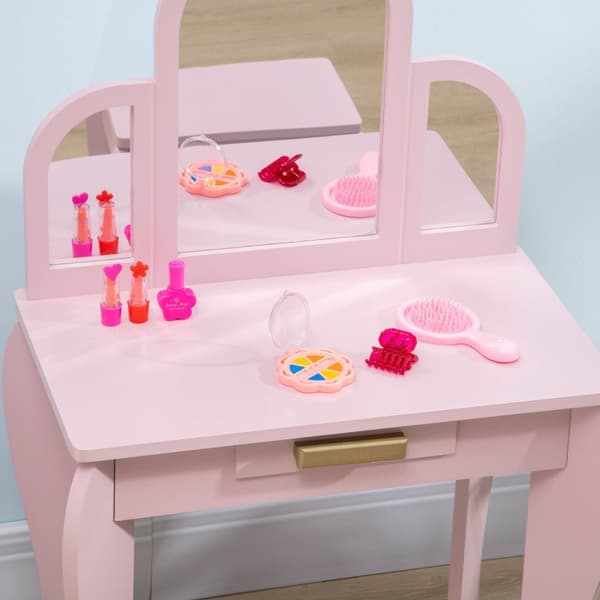 Rootz Børneforbindelsesbordssæt - Vanity Table - Makeup Desk - Opmuntrer uafhængighed - 52 x 32 x 85 cm - lyserød