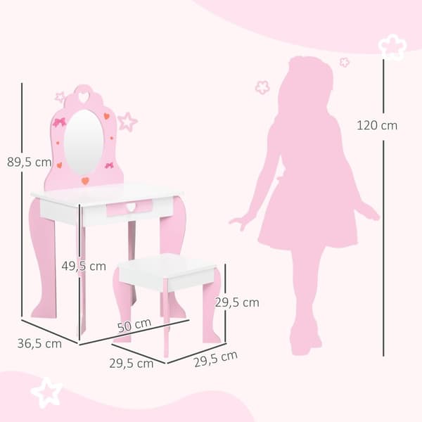 Rootz Børneforbindelsesbordssæt - Vanity Table - Kids Makeup Station - Opmuntrer kreativitet - 50x36,5x89,5 cm - lyserød