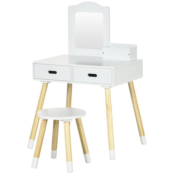 Rootz Børnefrisørklædningsbordsæt - Vanity Table - Kids Hair Station - Opbevaringsplads - 60 cm x 40 cm x 95 cm - Hvid/brun - Alder 3-6