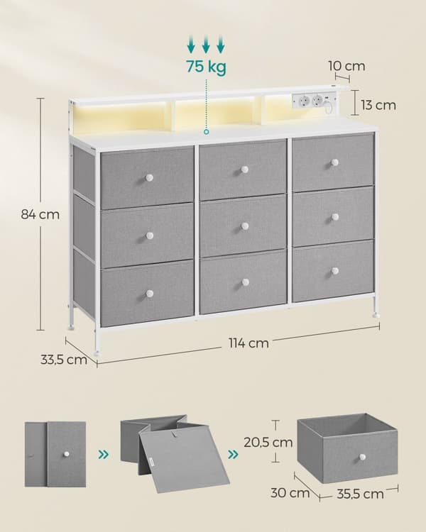 Kommode, SONGMICS, 33.5x114x84 cm, Duegrå