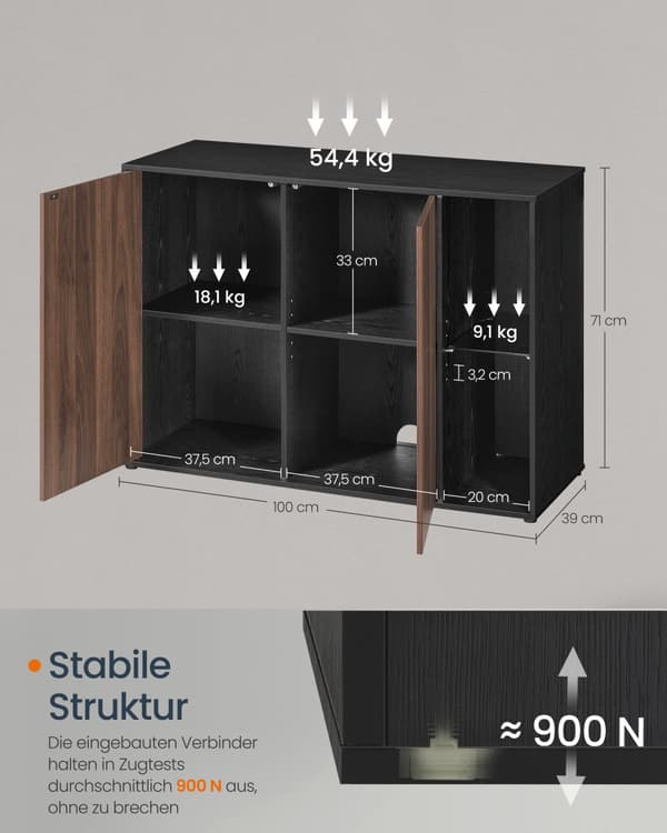 Senkki, BBK372B01, 100x39x71 cm, Pähkinä-Musta