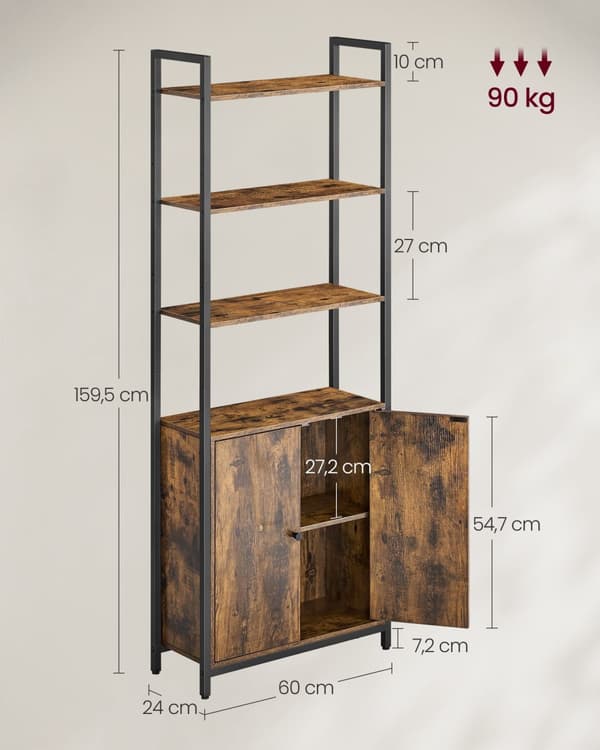 Hylly, VASAGLE kirjahylly, 24 x 60 x 159,5 cm, vintage ruskea.