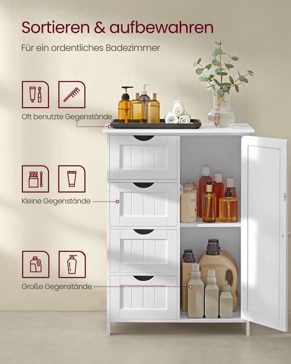 Sideboard, Badezimmerskab, LHC41W, 35x65x90 cm, Hvid