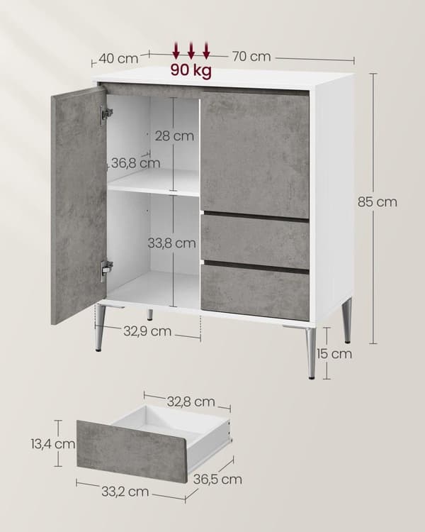 Sidobord, VASAGLE, 70x40 cm, Grå