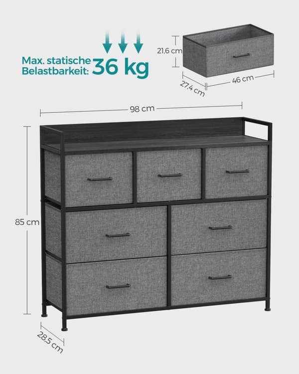 Kommode, SONGMICS, 98x28.5 cm, Grå