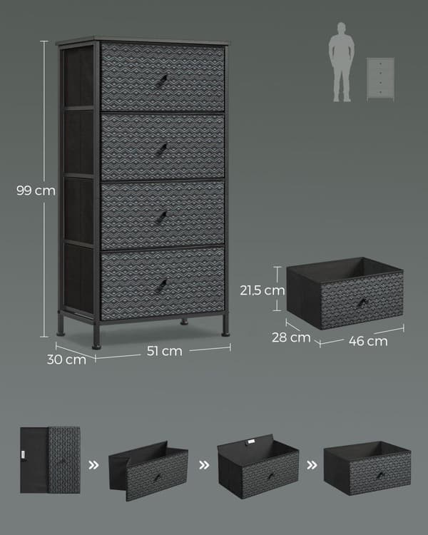 Byrå, SONGMICS LTS114B01, 30x51x99 cm, Svart