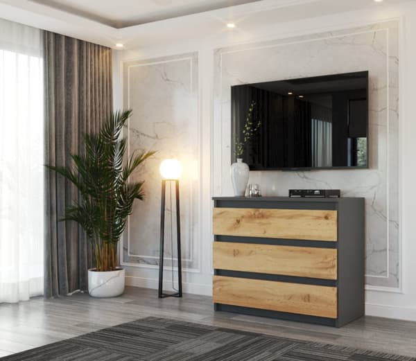 Kommode TV-skab 80CM 3S Grå Eg Wotan Loft Stuemøbel