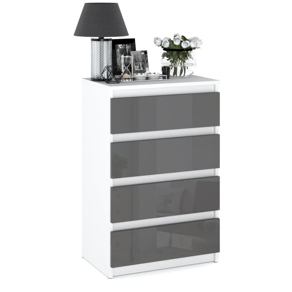 Lipasto Valkoinen Harmaa Kiilto 4 Laatikolla 60 CM TV Kaappi Olohuoneen huonekalut