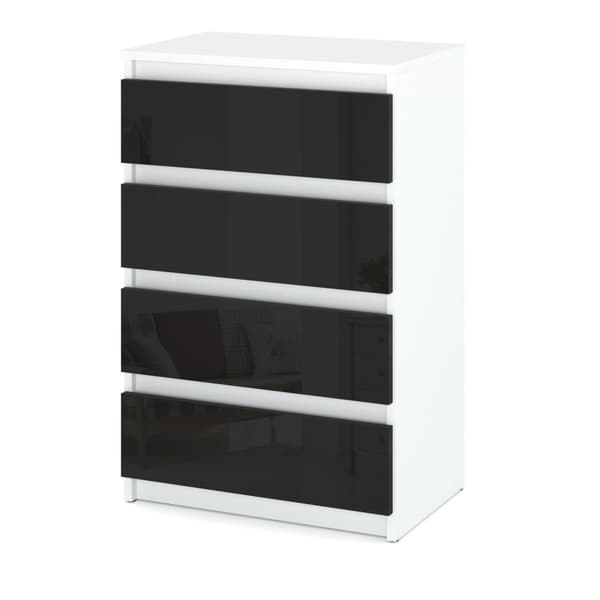 Kommode Hvid Sort Glans med 4 skuffer 60 CM TV-skab Stue Soveværelse