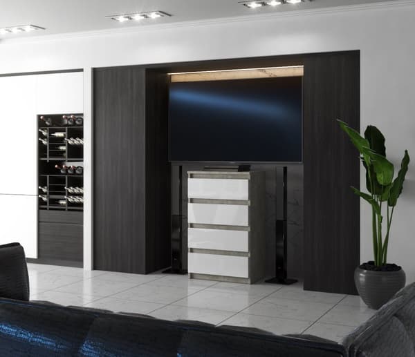 Kommode Beton Hvid Glans 60 CM 4 SZ TV-skab Stue Soveværelse