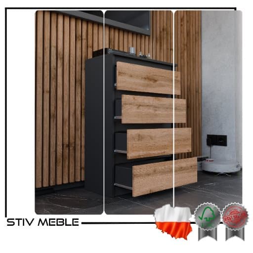 KOMMODE SORT EG WOTAN 60CM RUMMELIG TV SKAB 4 SKUFFER LOFT