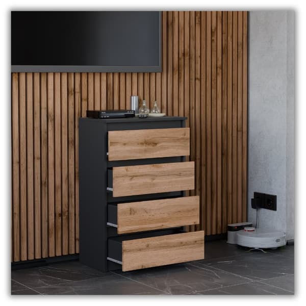 KOMMODE SORT EG WOTAN 60CM RUMMELIG TV SKAB 4 SKUFFER LOFT