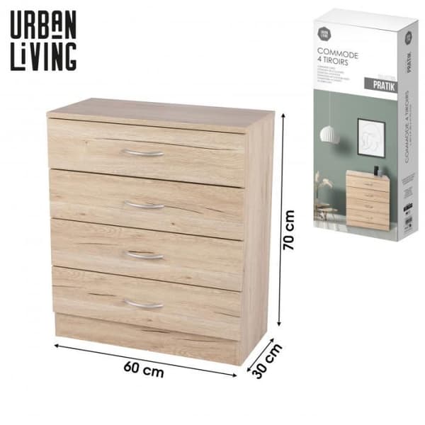 Skåp och byråer - Byrå 4 lådor - Bokträseffekt - Trä - L 60 x P 30 x H 70 cm Beige