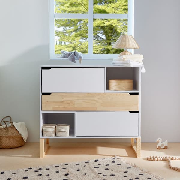 Hvid kommode med 3 skuffer og push-to-open-funktion, vægmonteret - 100x50x91,6 cm, Tatam
