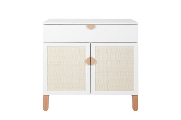 Barnbokhylla med dörrar och öppna fack 103x167 cm – vit / latte / grå – lättåtkomlig och säker