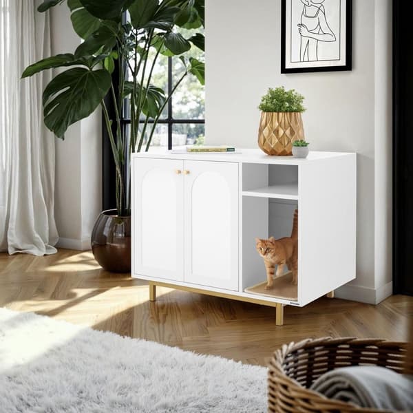 Kattgarderob Kalea, sidoingång inkl. klösbräda - vit/guld