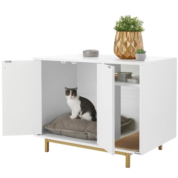 Kattgarderob Kalea, sidoingång inkl. klösbräda - vit/guld