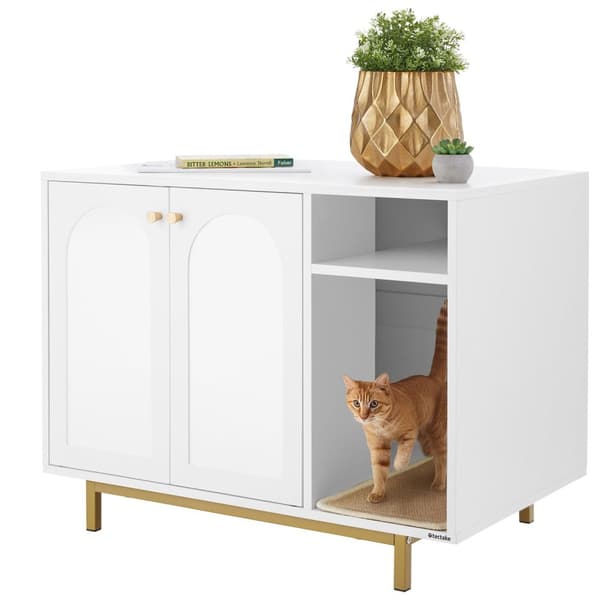 Kattgarderob Kalea, sidoingång inkl. klösbräda - vit/guld