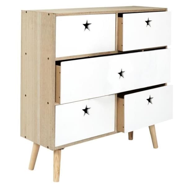 Kommod 5 Lådor Barn "like A Star" 70cm Vit - Paris Prix