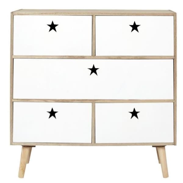 Kommod 5 Lådor Barn "like A Star" 70cm Vit - Paris Prix