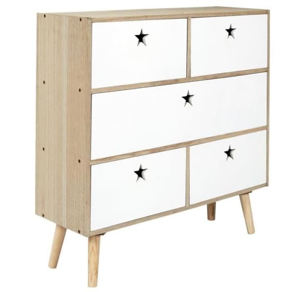 Kommod 5 Lådor Barn "like A Star" 70cm Vit - Paris Prix