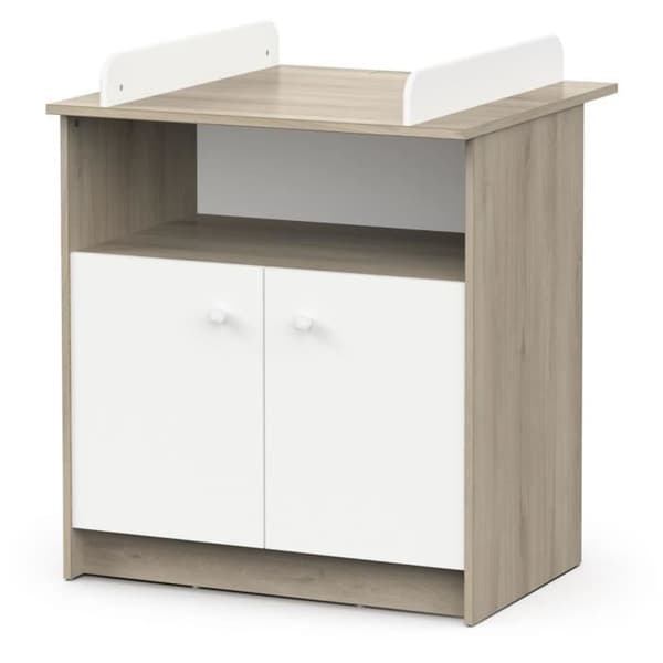 Skötbord med 2 dörrar, 1 nisch - HELICIA - Matt vit & Kronberg ek - 79,6 x 70 x 94,4 cm - DEMEYERE