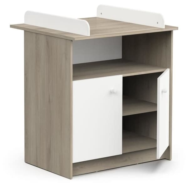 Skötbord med 2 dörrar, 1 nisch - HELICIA - Matt vit &amp; Kronberg ek - 79,6 x 70 x 94,4 cm - DEMEYERE