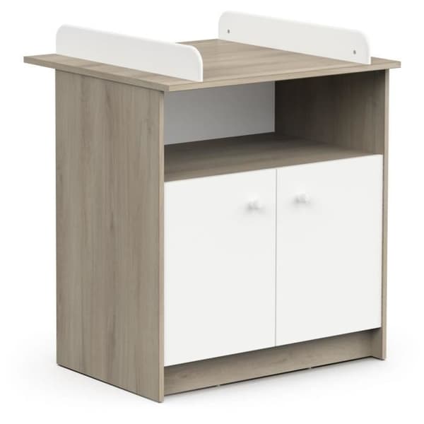 Skötbord med 2 dörrar, 1 nisch - HELICIA - Matt vit & Kronberg ek - 79,6 x 70 x 94,4 cm - DEMEYERE