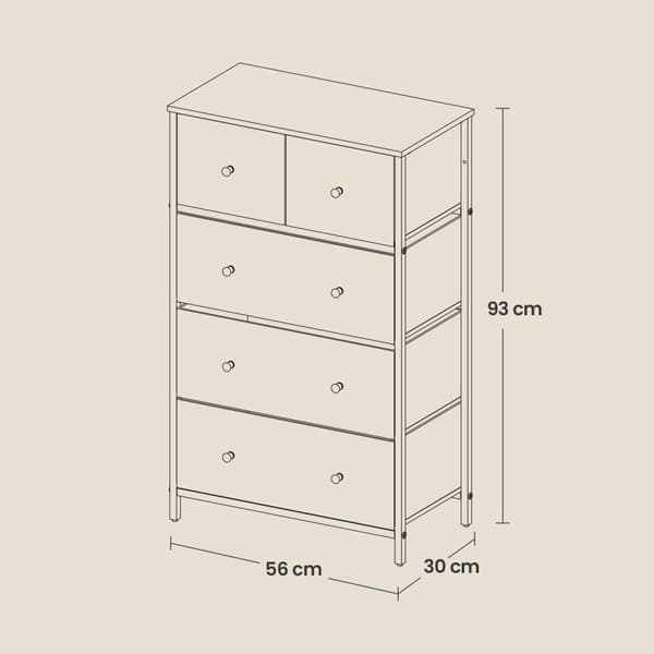 Kommode, SONGMICS LTS514L10, 30x56x93 cm, Lysegrå-Hvid