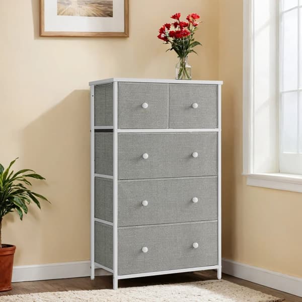 Kommode, SONGMICS LTS514L10, 30x56x93 cm, Lysegrå-Hvid