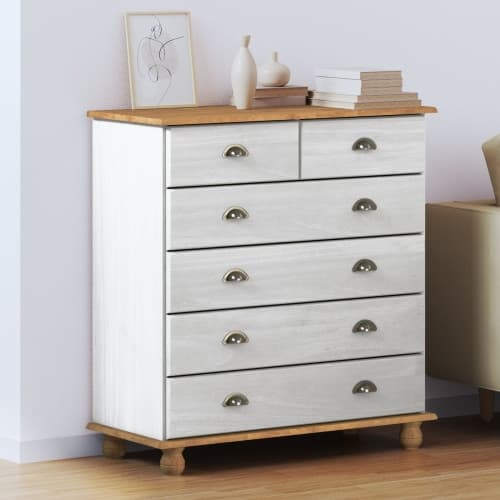 Byrå "ASKIM" Vit 91x40x95,5 cm Massivt Tallträ