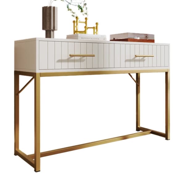 Vit sminkbord med 2 lådor – Kommod/sideboard för sovrum – 75x100x45 cm