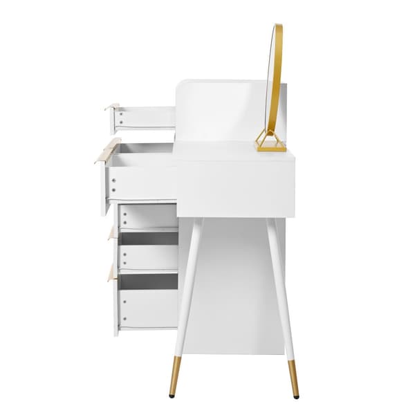 Sminkbord med LED-belysning 100 x 41,5 x 102 cm - med 6 lådor - utdragbart bord - vit