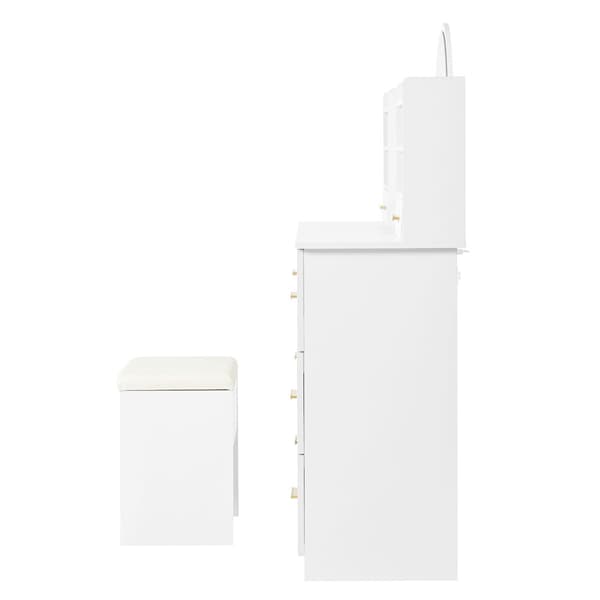 Sminkbord med spegel 120x40x135 cm - med LED-belysning - med 9 lådor - vit