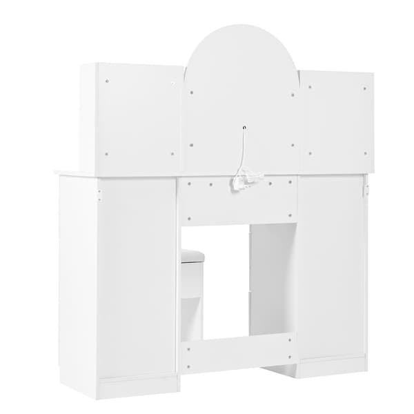 Sminkbord med spegel 120x40x135 cm - med LED-belysning - med 9 lådor - vit