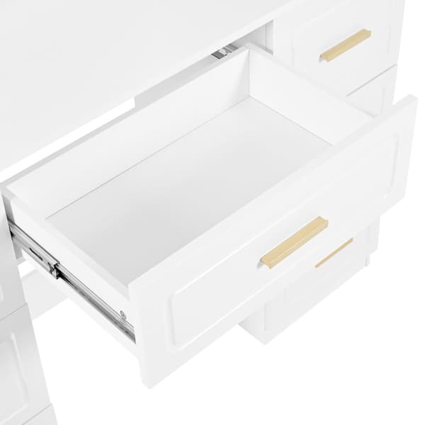 Sminkbord med spegel 120x40x135 cm - med LED-belysning - med 9 lådor - vit
