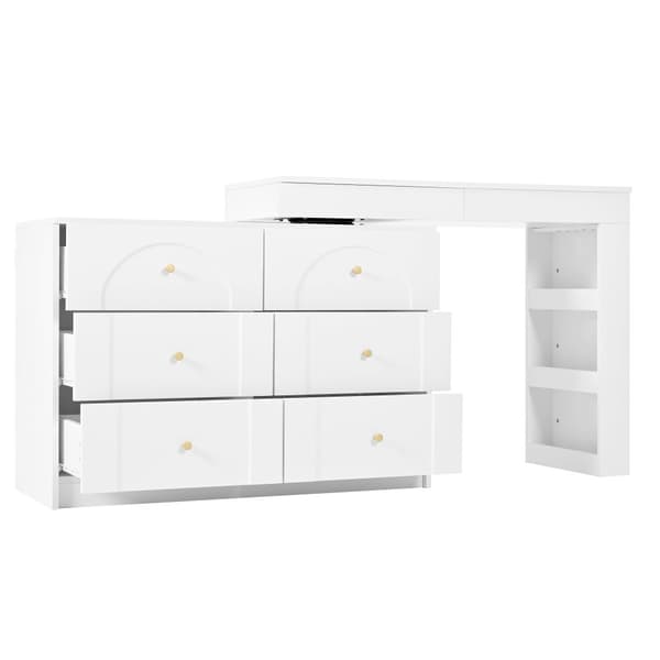 Sminkbord med LED-belysning 105x40x80 cm - med 7 lådor - med förvaringsfack - vit