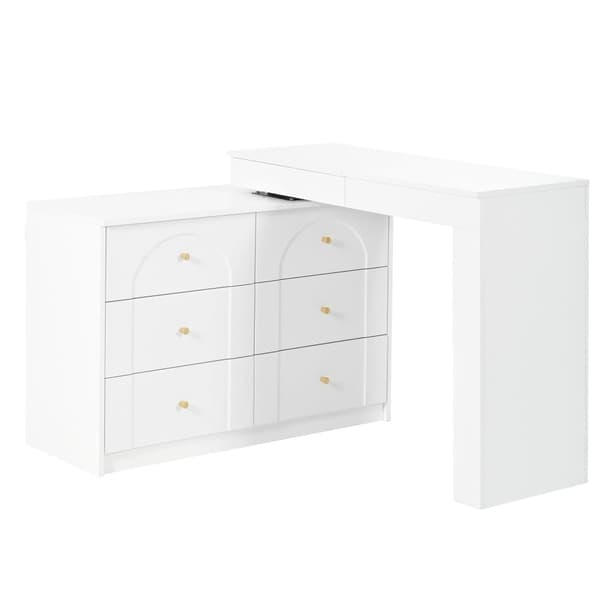 Sminkbord med LED-belysning 105x40x80 cm - med 7 lådor - med förvaringsfack - vit