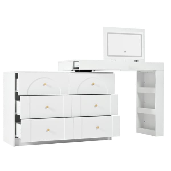 Sminkbord med LED-belysning 105x40x80 cm - med 7 lådor - med förvaringsfack - vit