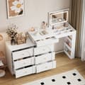Miniatyrbild 2 av 11: Sminkbord med LED-belysning 105x40x80 cm - med 7 lådor - med förvaringsfack - vit