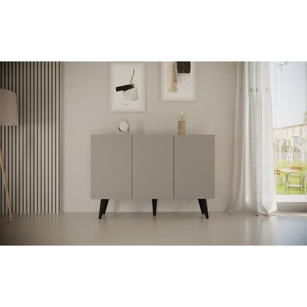 Kommod Toronto - Salon - 120 cm - Grå - 3 dörrar - Ben i massivt bokträ - Snabb montering