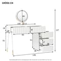 Miniatyrbild 4 av 11: Sminkbord med LED-spegel och belysning – Vitt sminkbord för sovrum med 5 lådor – 100x40x127 cm (utan pall)