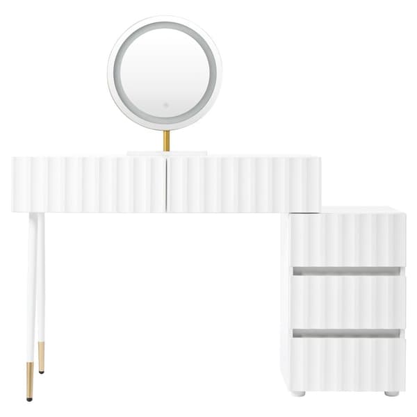 Sminkbord med LED-spegel och belysning – Vitt sminkbord för sovrum med 5 lådor – 100x40x127 cm (utan pall)